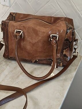 Women’s Tan Snake-Print Satchel Bag
